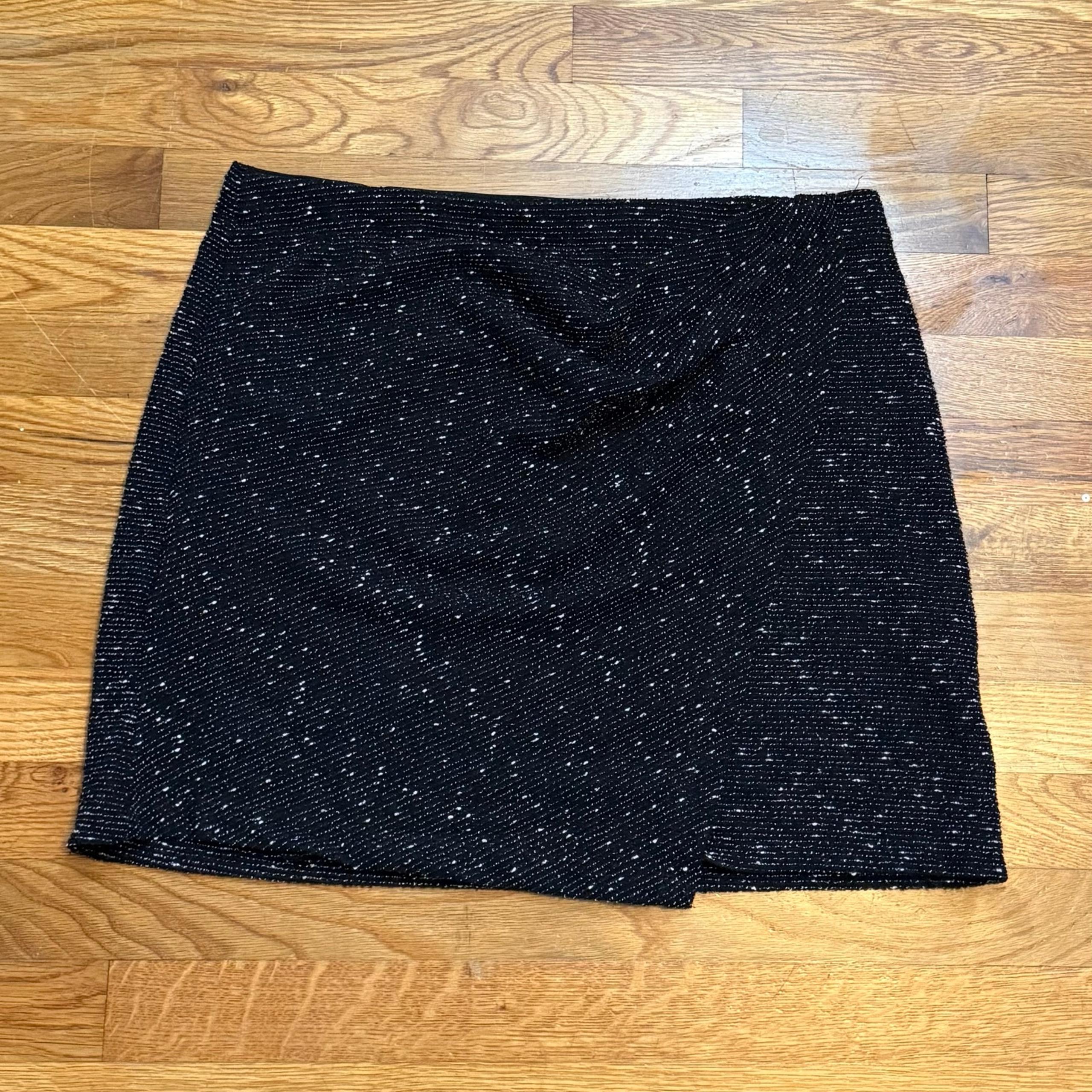 Women’s XL Black White Tweed Wrap Mini Skirt Dark Academia Professor - Max Studio