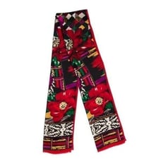 oscar de la renta Authentic Silk Floral Black Pink Red Scarf