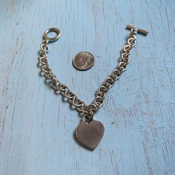 Sterling Silver Blank Heart Tag Charm Bracelet
