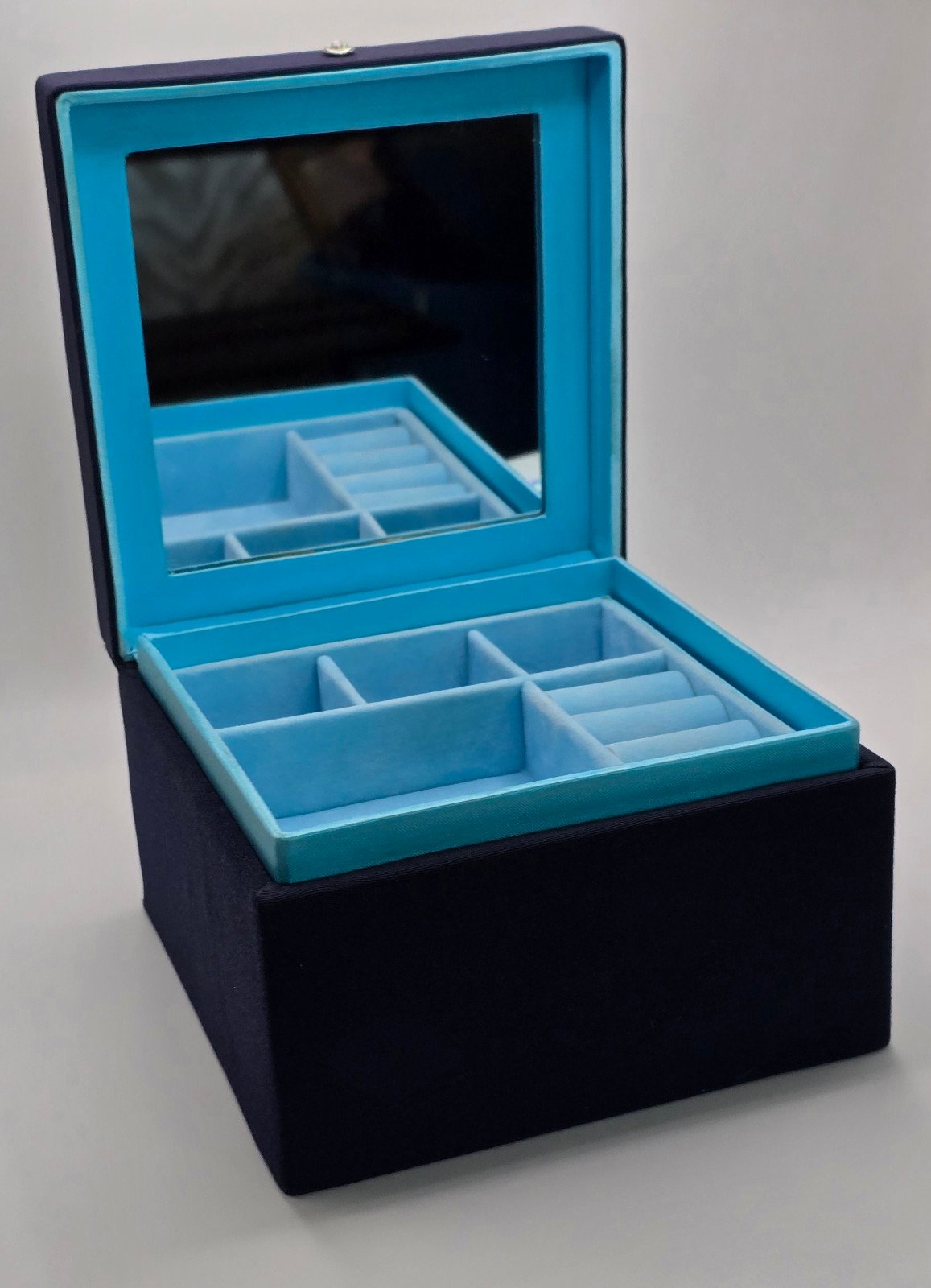 Swarovski Large Travel Jewelry Box Dark Blue Sz 5”x 5”x 3” Vintage! Clean! Jewel
