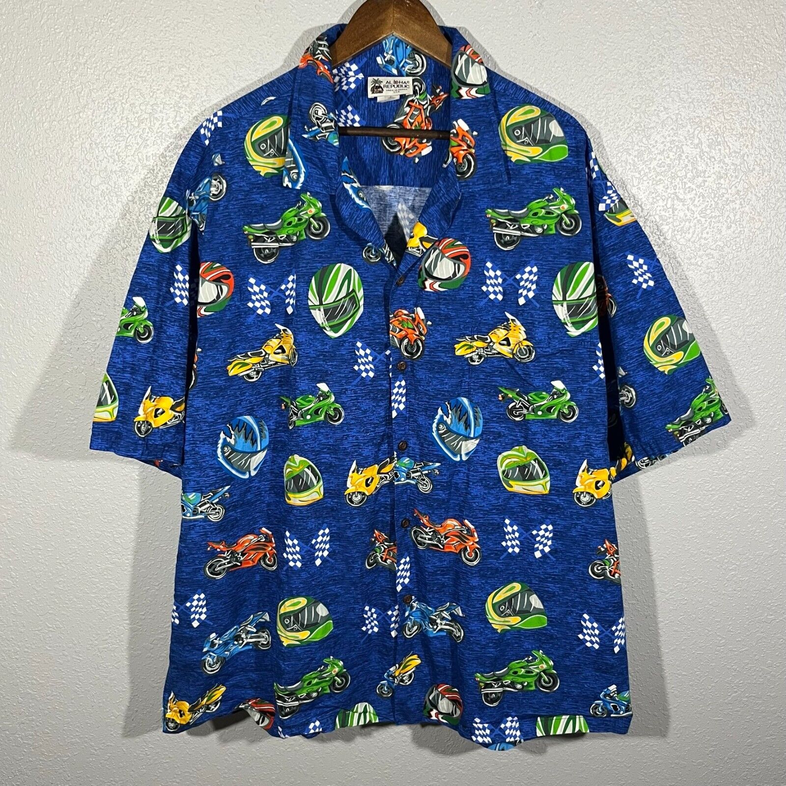 Aloha Republic Hawaiian Mens Superbike Racing Printed Shirt Size 3XL