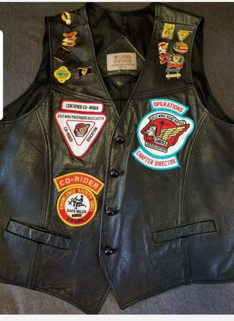 Honda Gold Wing Road Riders Assoc GWRRA Motorcycle Black Leather Vest Sz Medium
