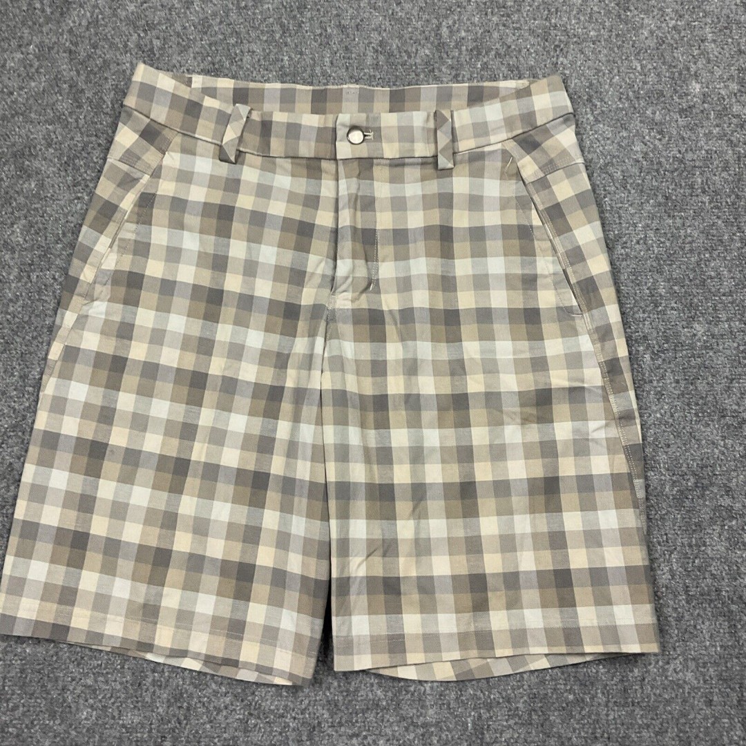 Lululemon Shorts Mens Size 34 Brown Plaid Chino Casual Golf