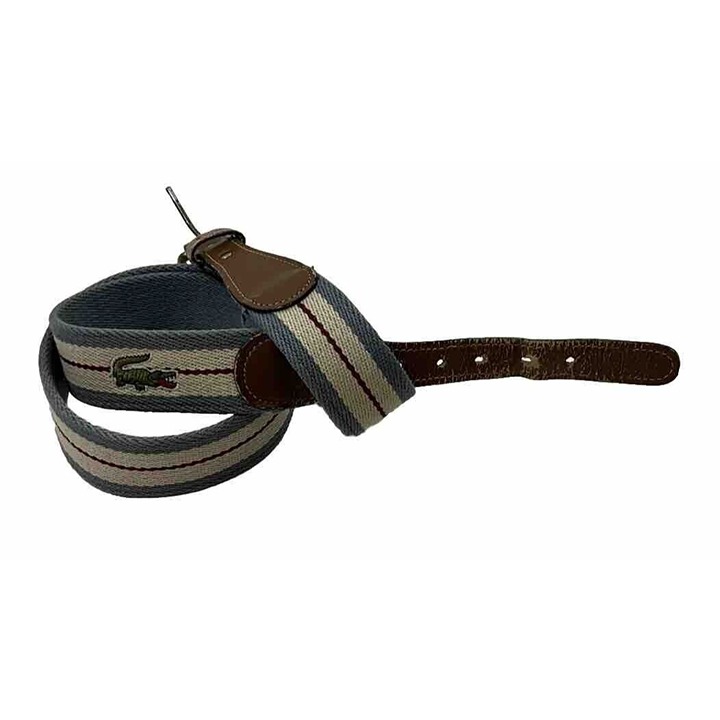 VTG 80s Izod Lacoste Mens 32 Croc Logo Canvas Genuine Leather Belt