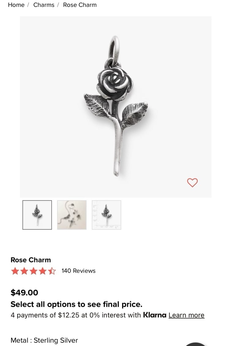 James Avery rose charm silver