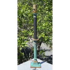 19-5/8 Vintage Brass Green Verdigris Painted Patination Table Lamp Mid-Century