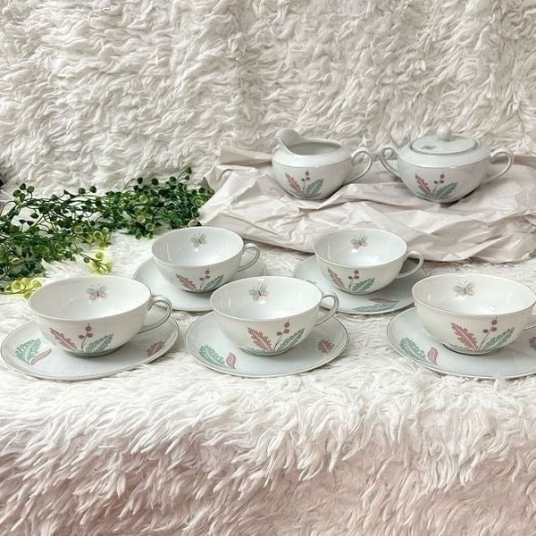 Porzellanfabrik Arzberg 5pc Porcelain teacup&saucer, creamer & sugar jar
