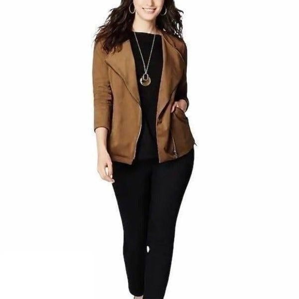J. Jill Faux Suede Moto Jacket Tan Micro