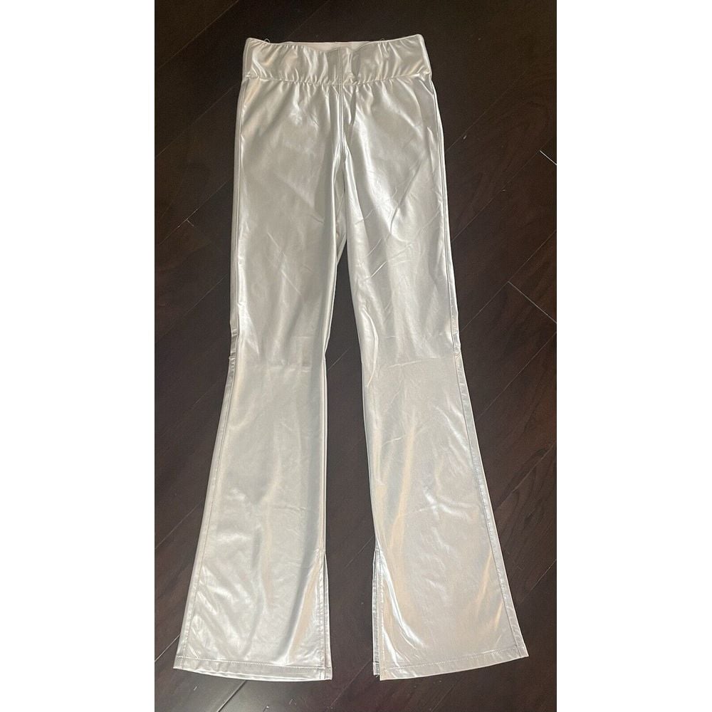 Show Me Your Mumu Silver Faux Leather Flare Pant 166 MSRP Small NWT