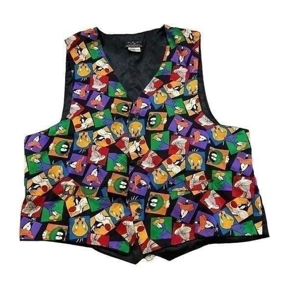 Vintage Looney Toons Mania Silk Character Face Print Vest Size L/XL
