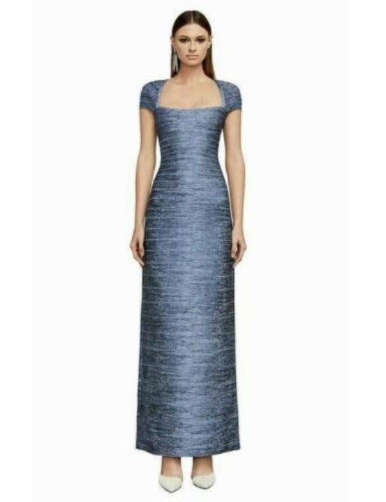 HERVE LEGER OPEN BACK FOIL-PRINT GOWN XS