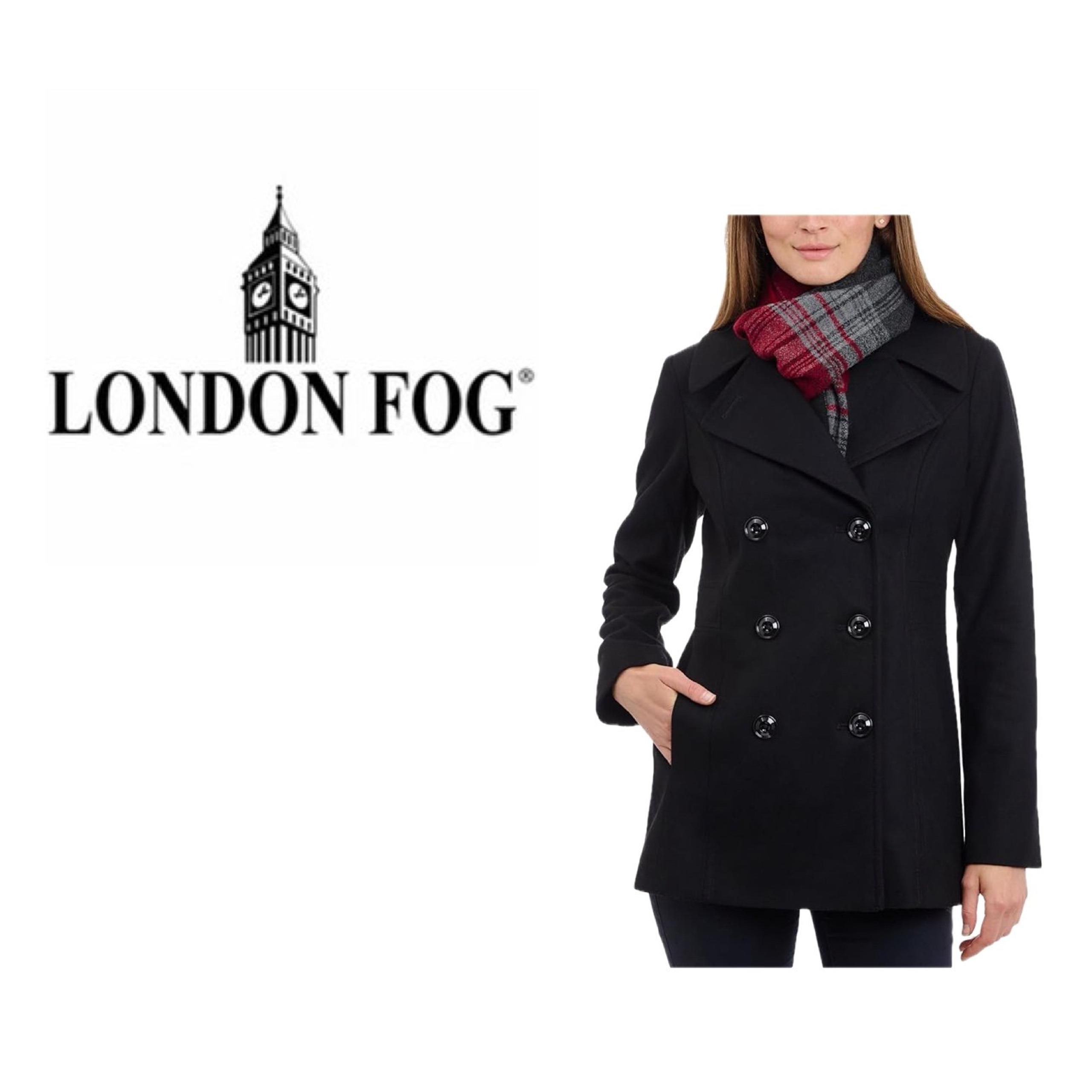 LONDON FOG Women's Double Breasted Wool Peacoat Black Coat Size Med NWOT