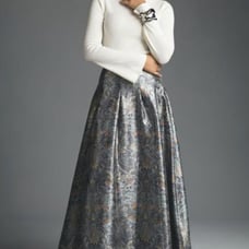Anthropologie Jacquard Ball Skirt Grey Motif Dressy or Casual Maxi Party Skirt.