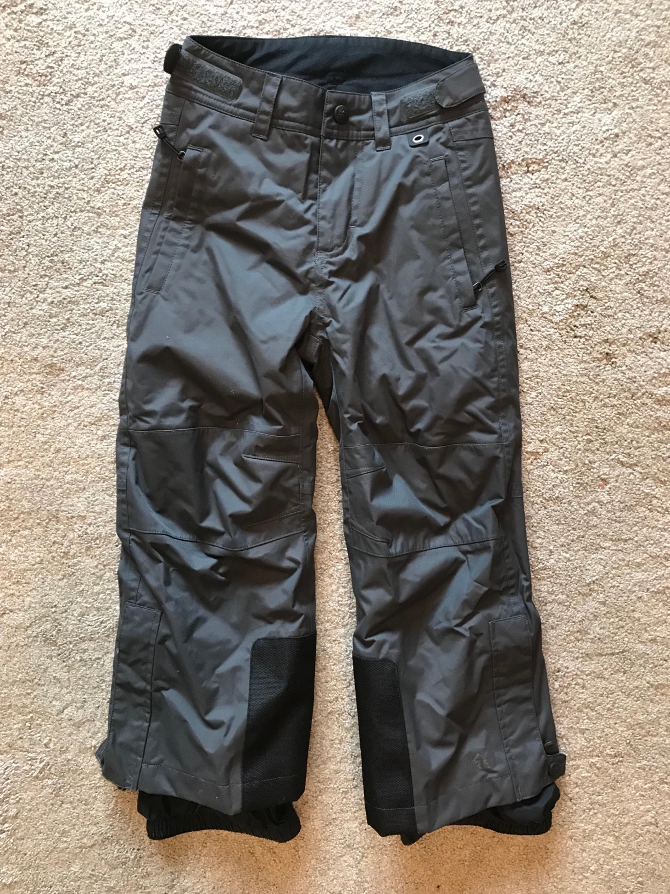 REI Insulated Snow Ski Pants Boys XXS Gray Black Button Pockets Boot Cuffs