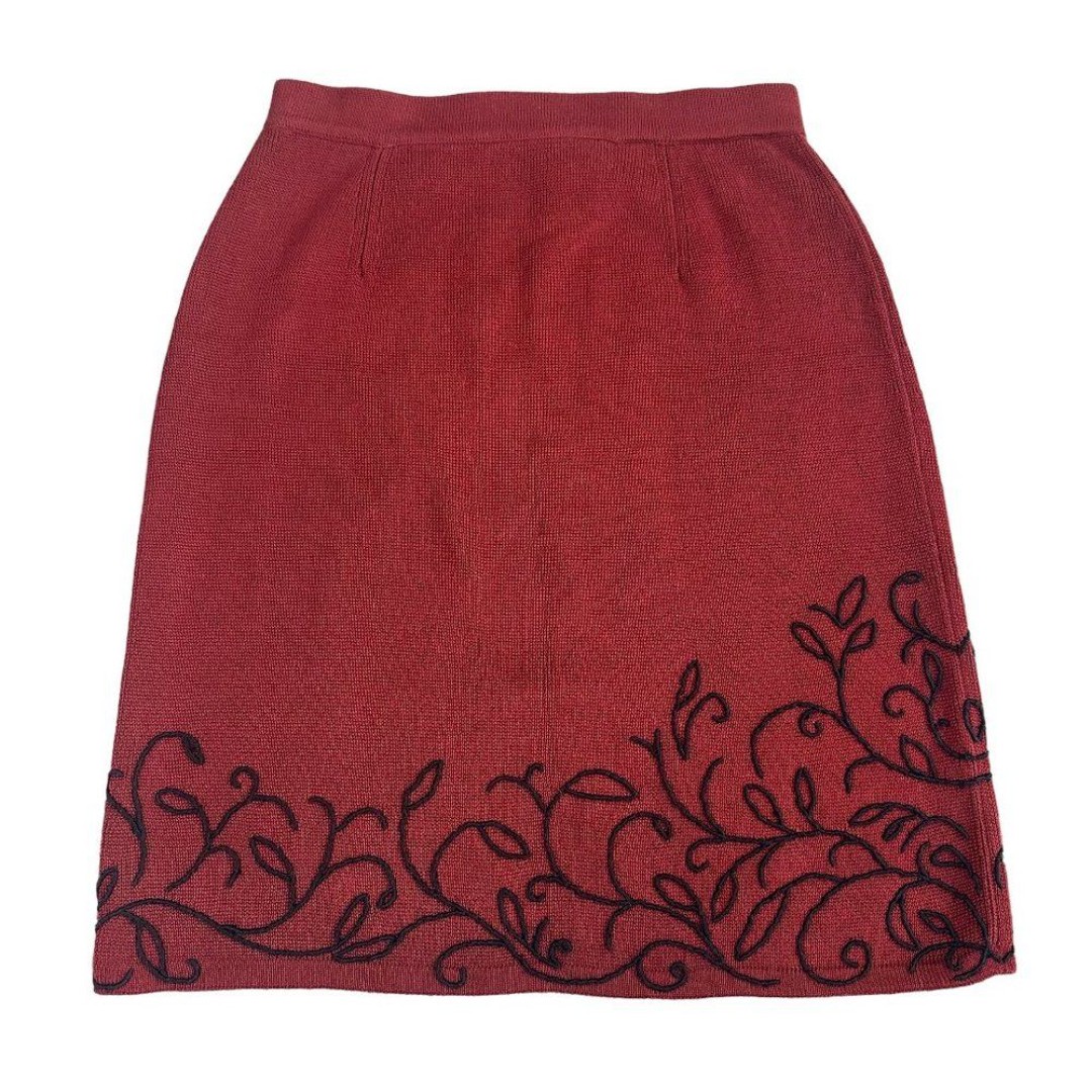 Peruvian Connection Red Black Embroidered Skirt 100% Pima Cotton Size XS Women's