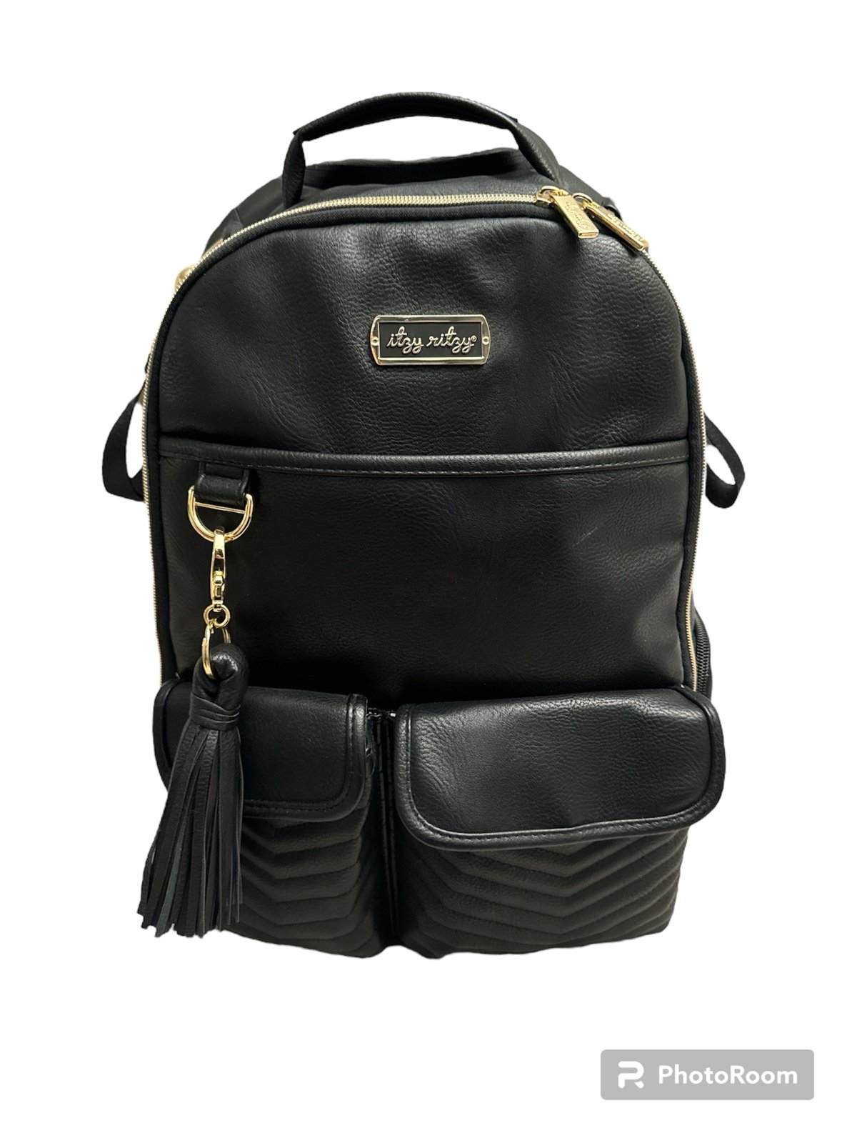 Itzy Ritzy Black Herringbone Boss Backpack Diaper Bag