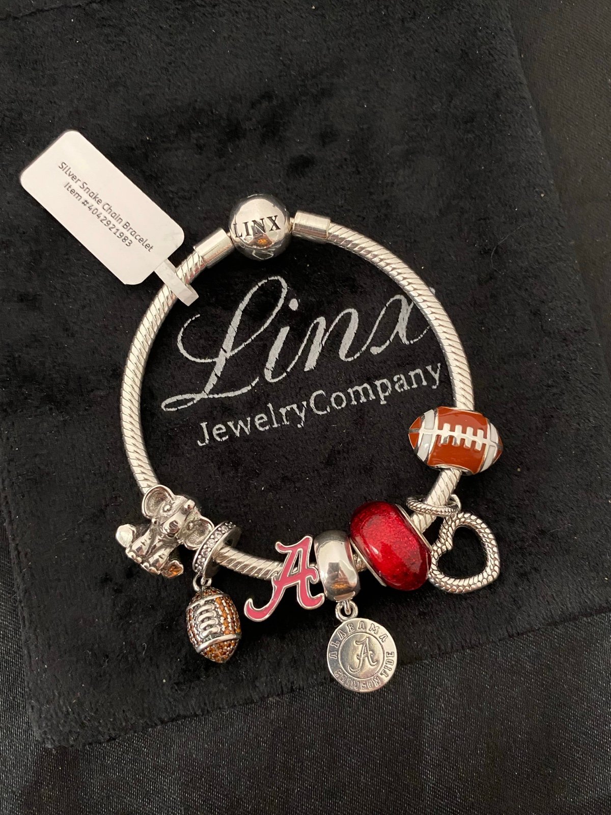 Linx Snake Chain Bracelet with Alabama Football Themed Charms
