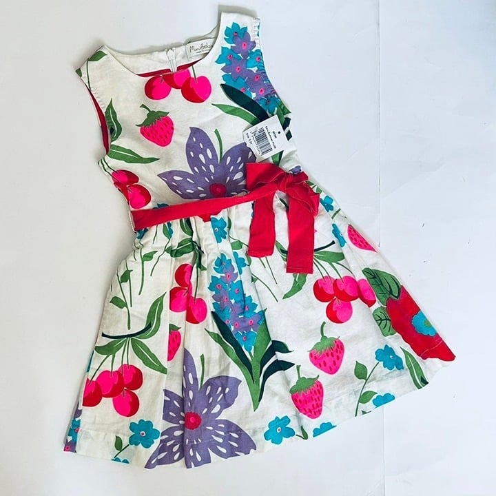 NEW Mini Boden Sz 2-3 linen white sundress strawberry flowers