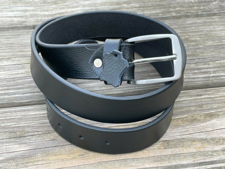 Black Waistband Handmade Belt Genuine Leather Silver Tone Buckle Size 39-40 in