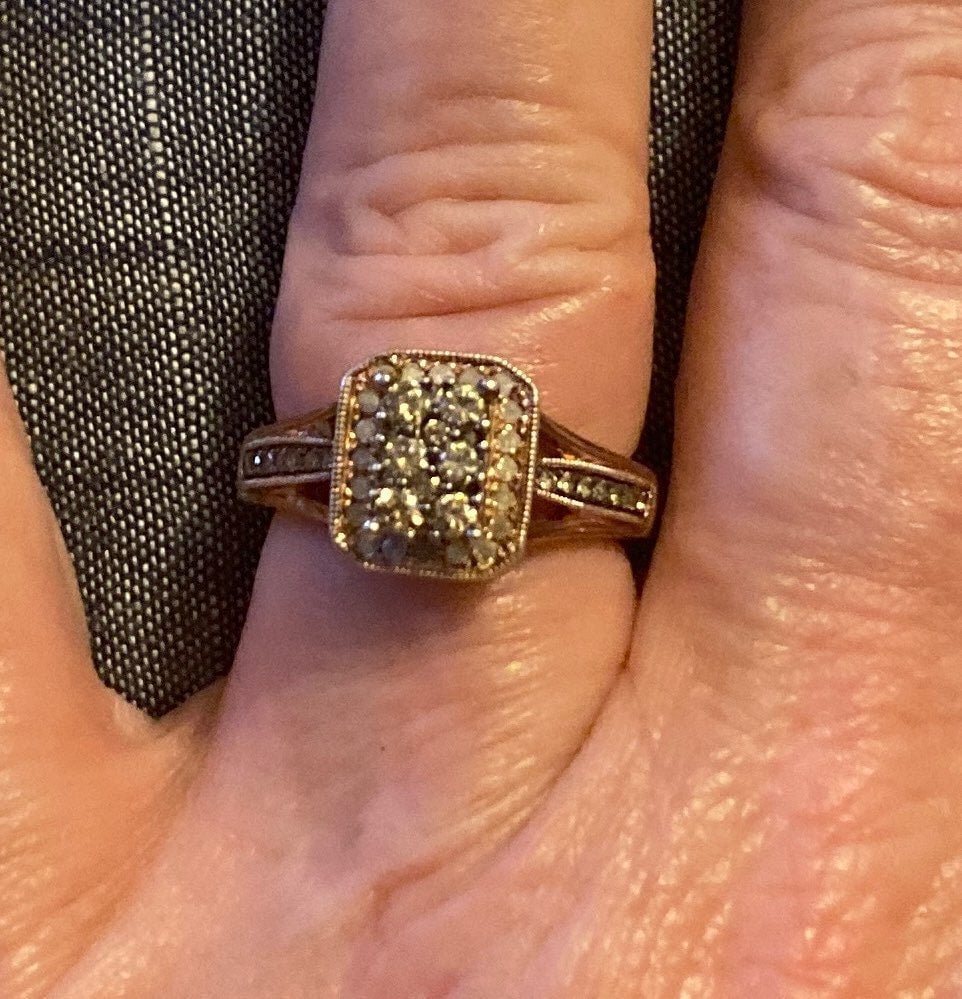 1ct champagne diamond ring set in Silver and Rose Gold