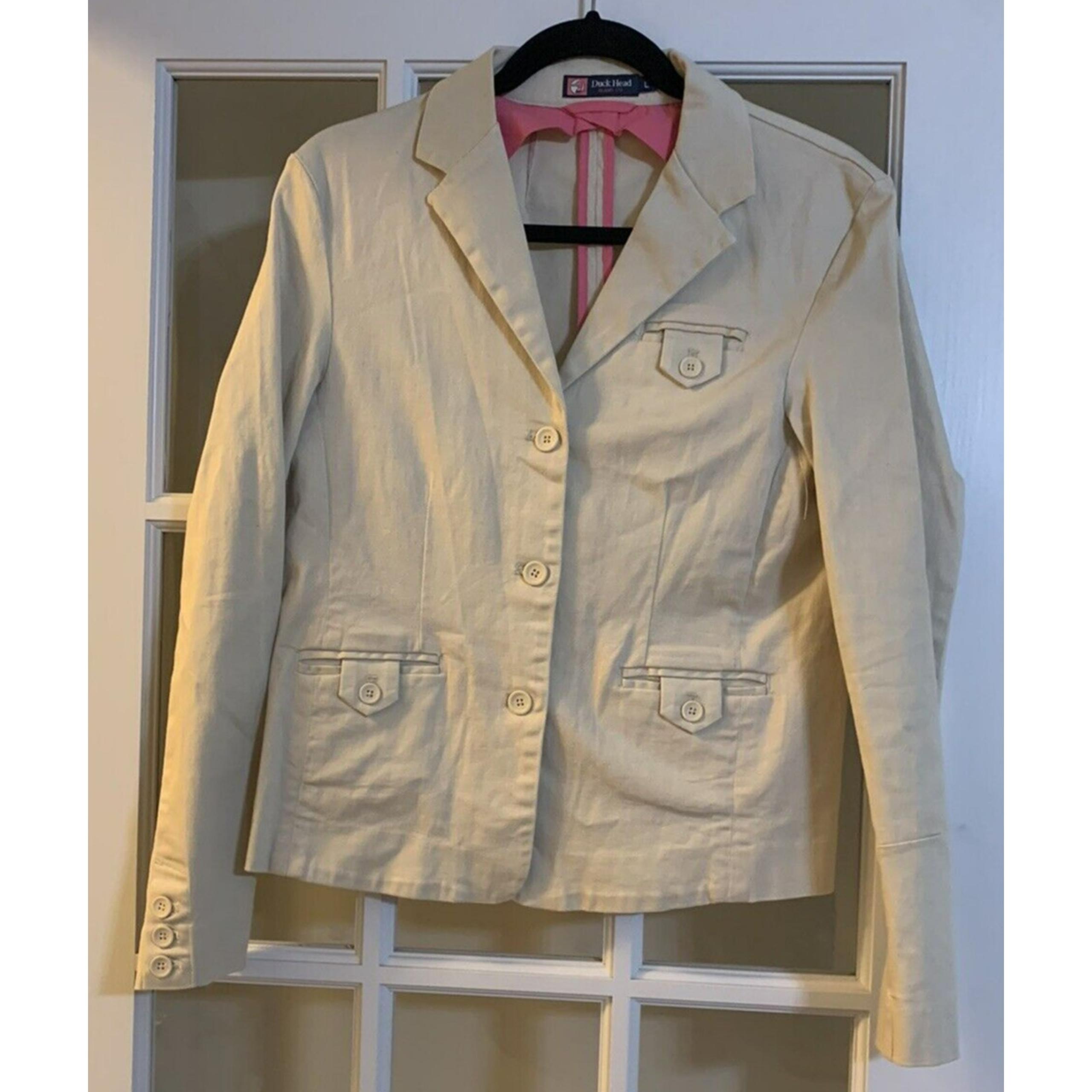 Womens duck head beige button up with pink accents long sleeves size L