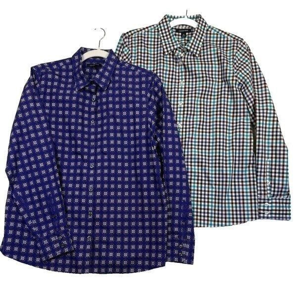 Lands End LOT of 2 Assorted Button down cotton Pattern/Plaid Shirts Size 14