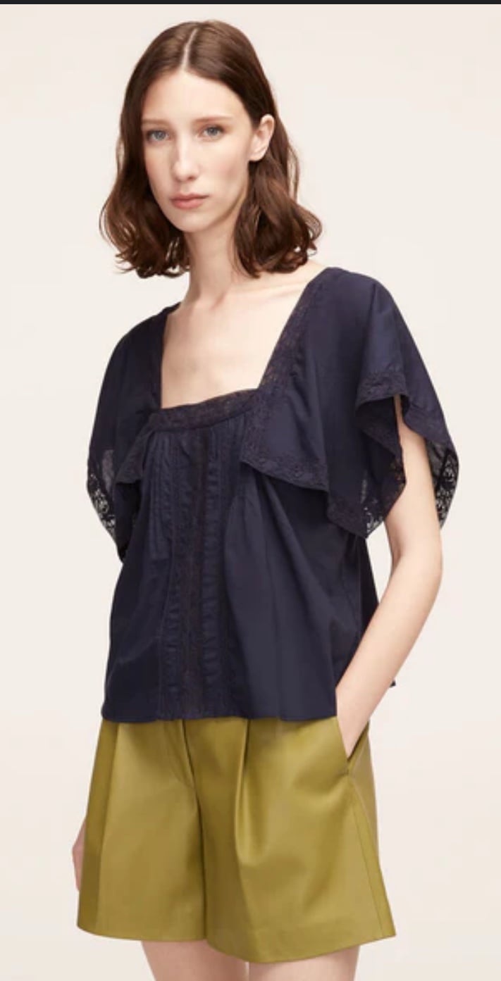 Rebecca Taylor Lace Insert Top Size Small Navy Blue New W/ Tags MSRP195 Blouse