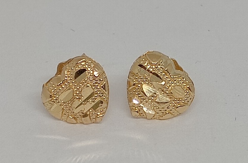 14k Solid Gold Heart Nugget Stud Earrings