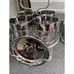 Vtg Kimiko Guardian MCM Glassware Silver Accents-4 HiBall Glasses Coasters Caddy