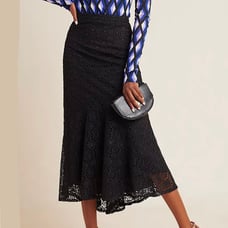 Anthropologie Maeve Viviette Flounced Lace Midi Skirt Back Womens 8 Business NWT