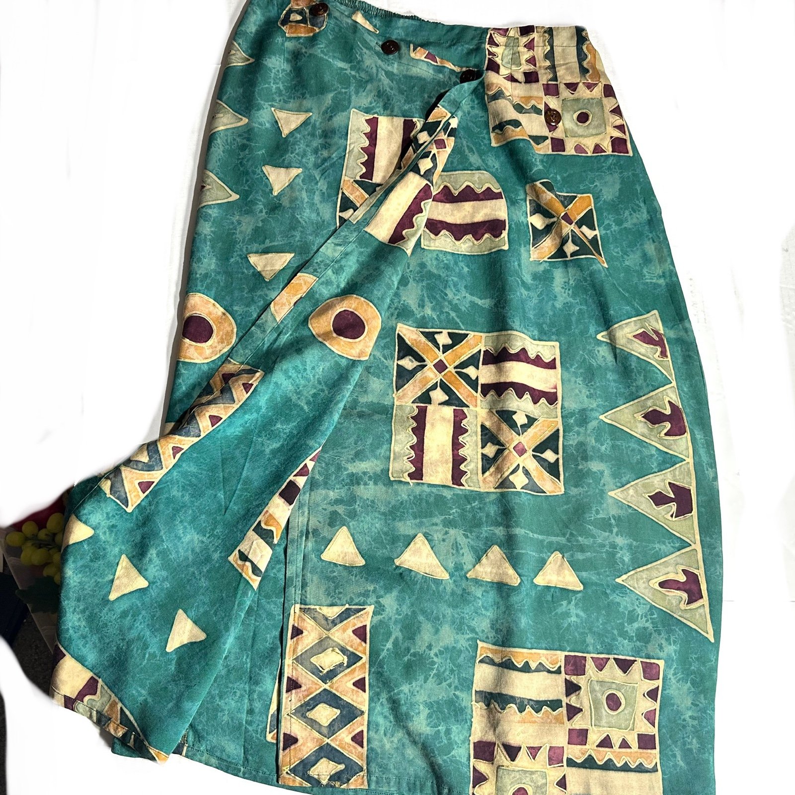 Vintage Swift Originals Long Wrap Skirt Sz M L Tropical Ethnic Vacation Batik