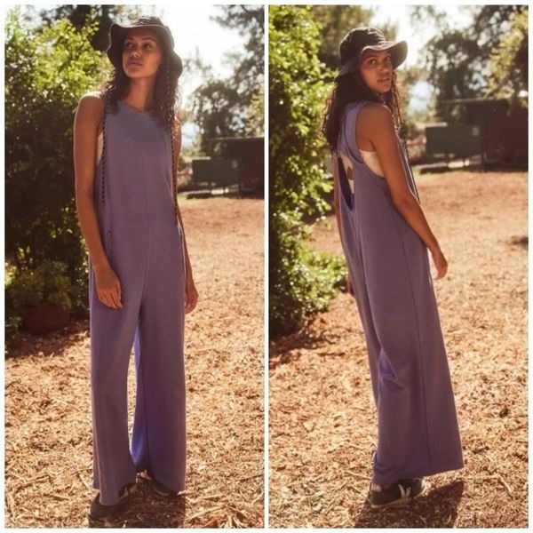 Free People Movement Feel Free One-Piece Sz S Purple Relaxed Oversized Wide Leg