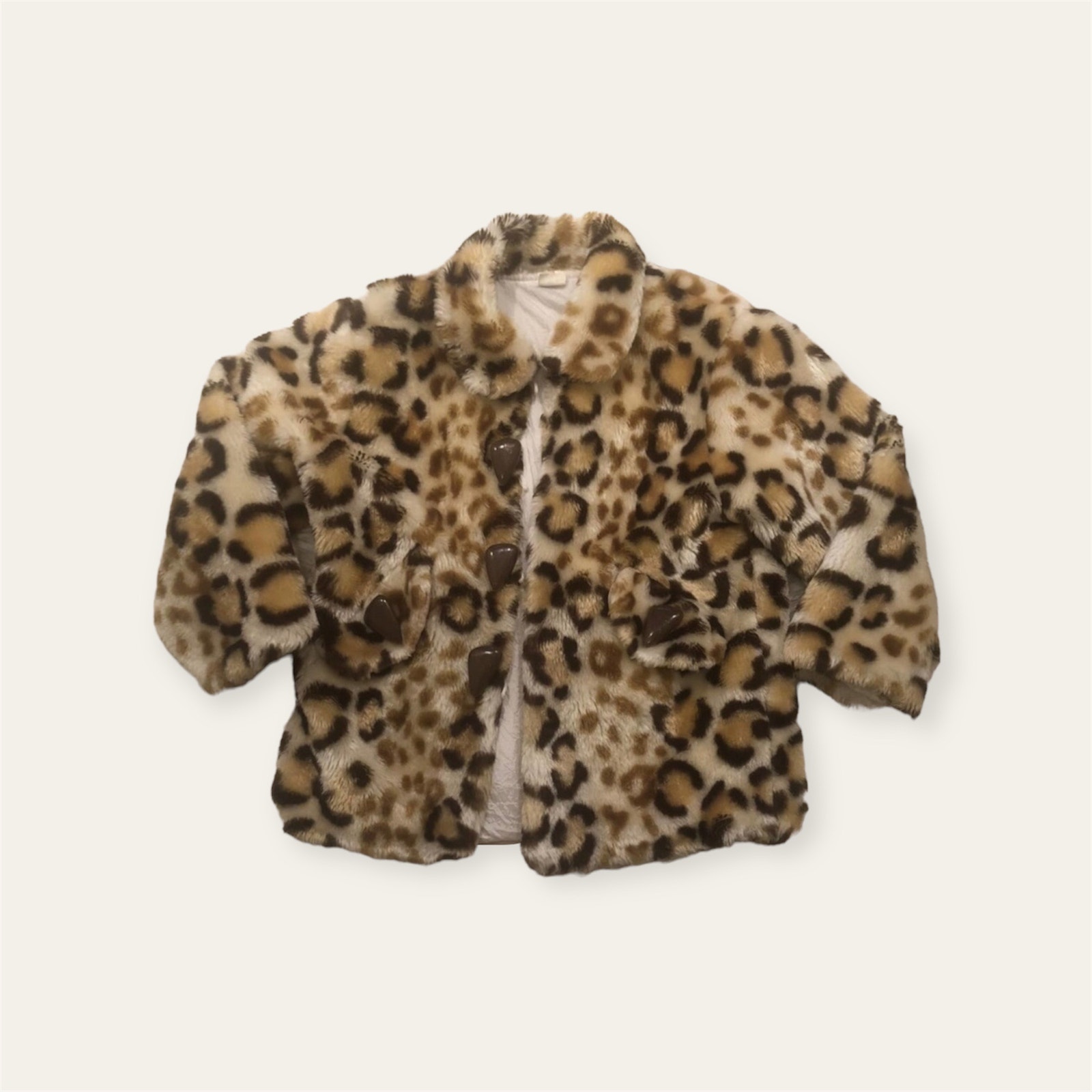 Vintage Kids Leopard Animal Print Faux Fur Jacket Coat