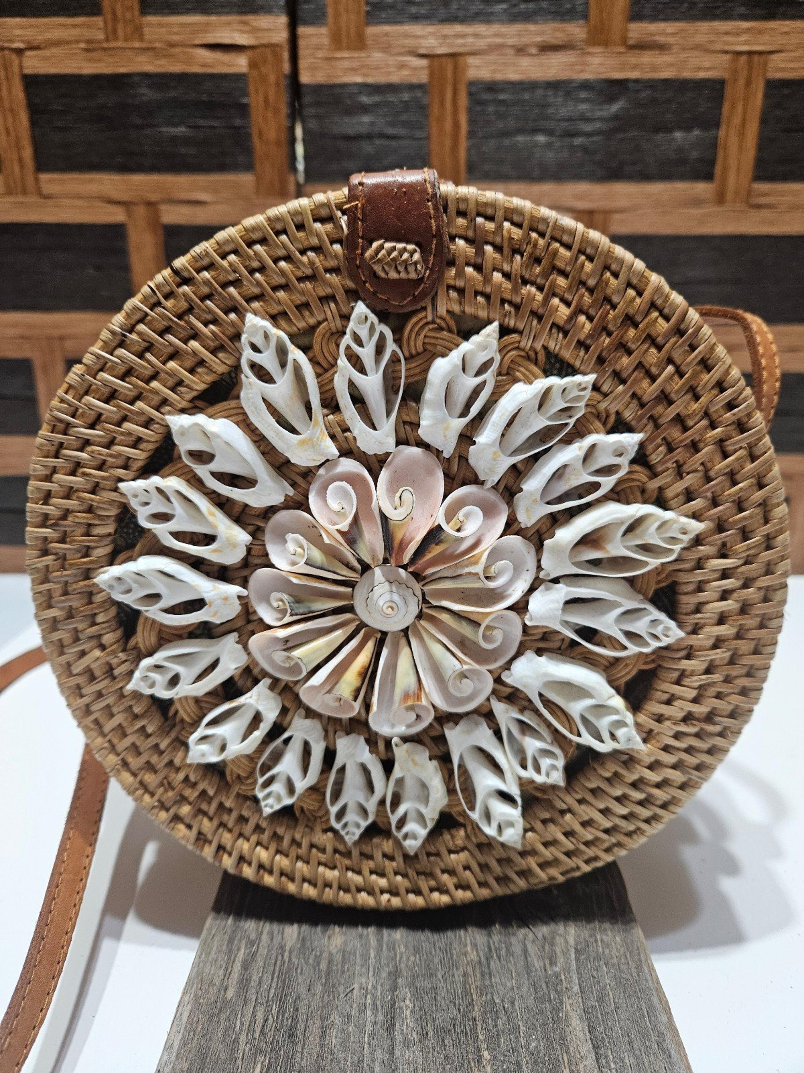 Hand Woven Round Rattan Shoulderbag Handcrafted With SEA SHELLS