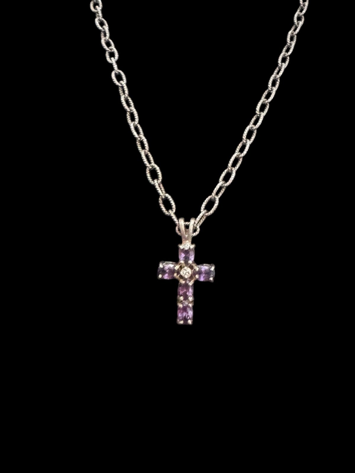 Amethyst and real diamon real amethyst cross necklace 18 inches