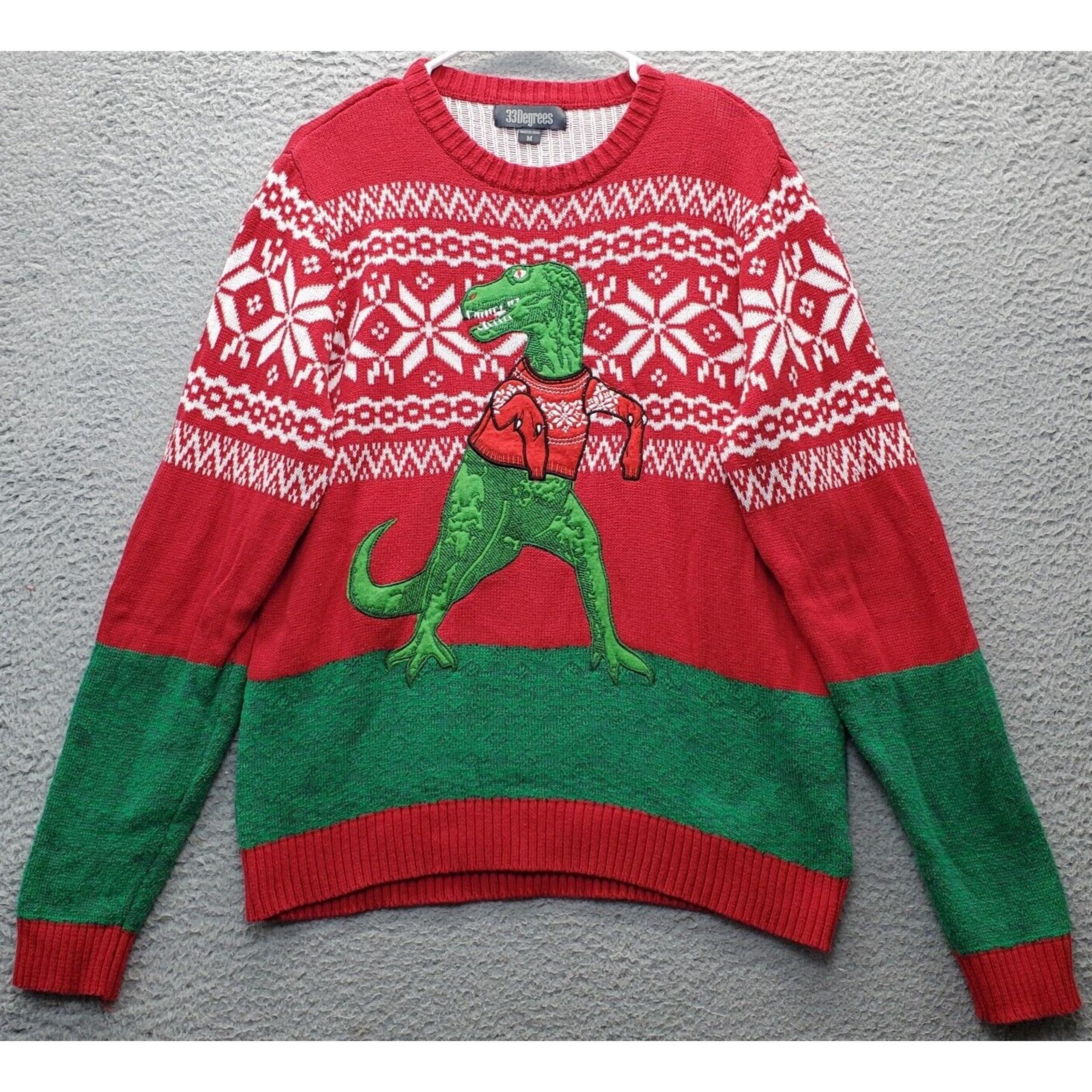 33 Degrees Sweater Mens Medium Multi Knit Velociraptor Long Sleeve Crew Neck