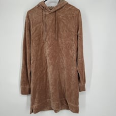 Z Supply Women’s Margot Velour Hooded Pullover Mini Dress In Tan Size L