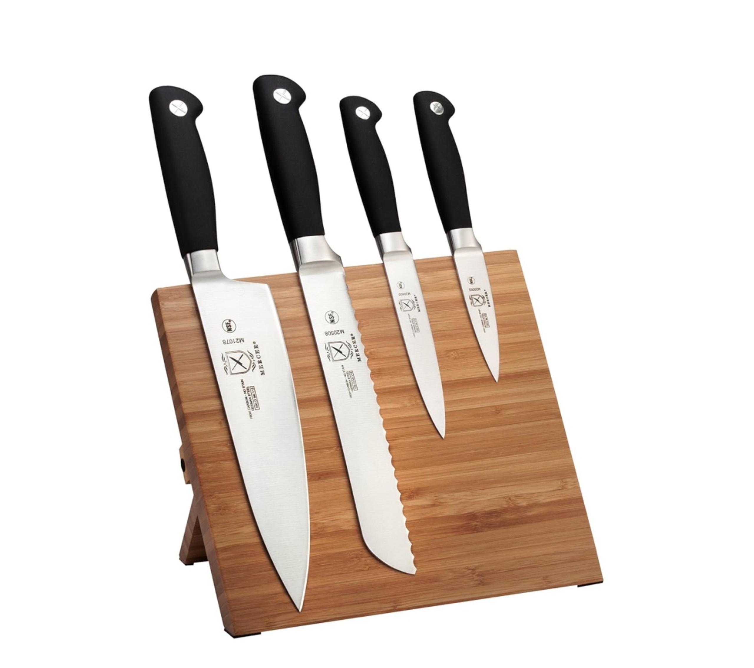 Mercer Culinary M21960BM Genesis 5-Piece Bamboo Magnetic Board and Knife Set