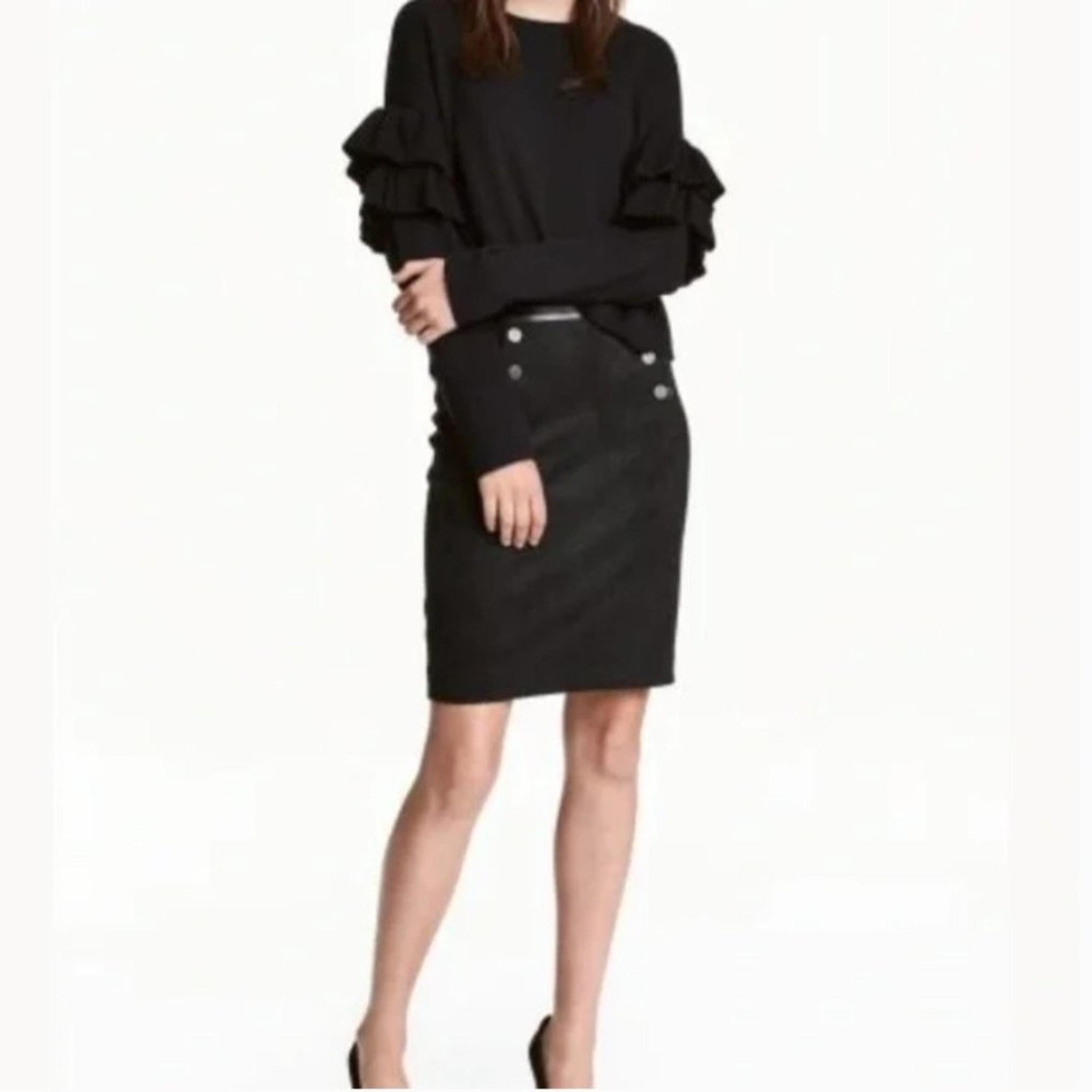 H&M Faux Suede Leather Black Sailor Skirt Size 8 Office Siren