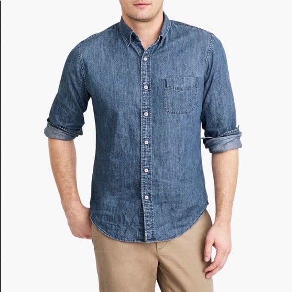 J.CREW NWT! Classic Button Down Medium Wash Denim Jean Long Sleeve Shirt Size XL