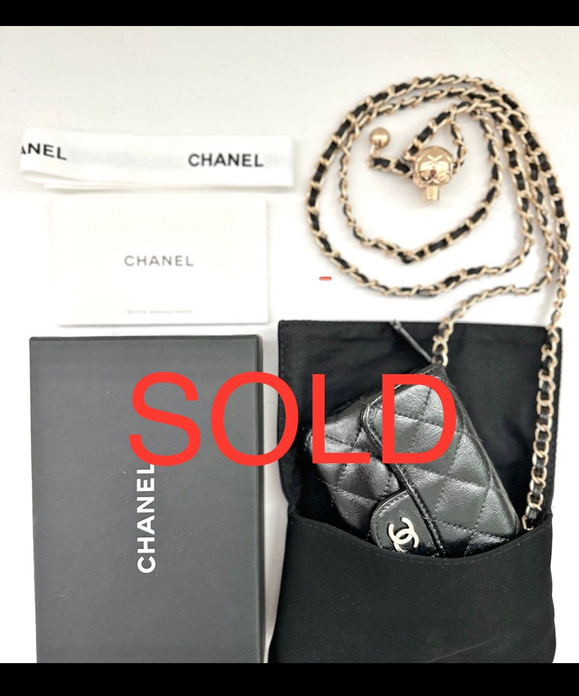 ❤️SOLD❤️ CHANEL Quilted Matelasse Blk/Purple Double Pouch Card Case w/ Chain