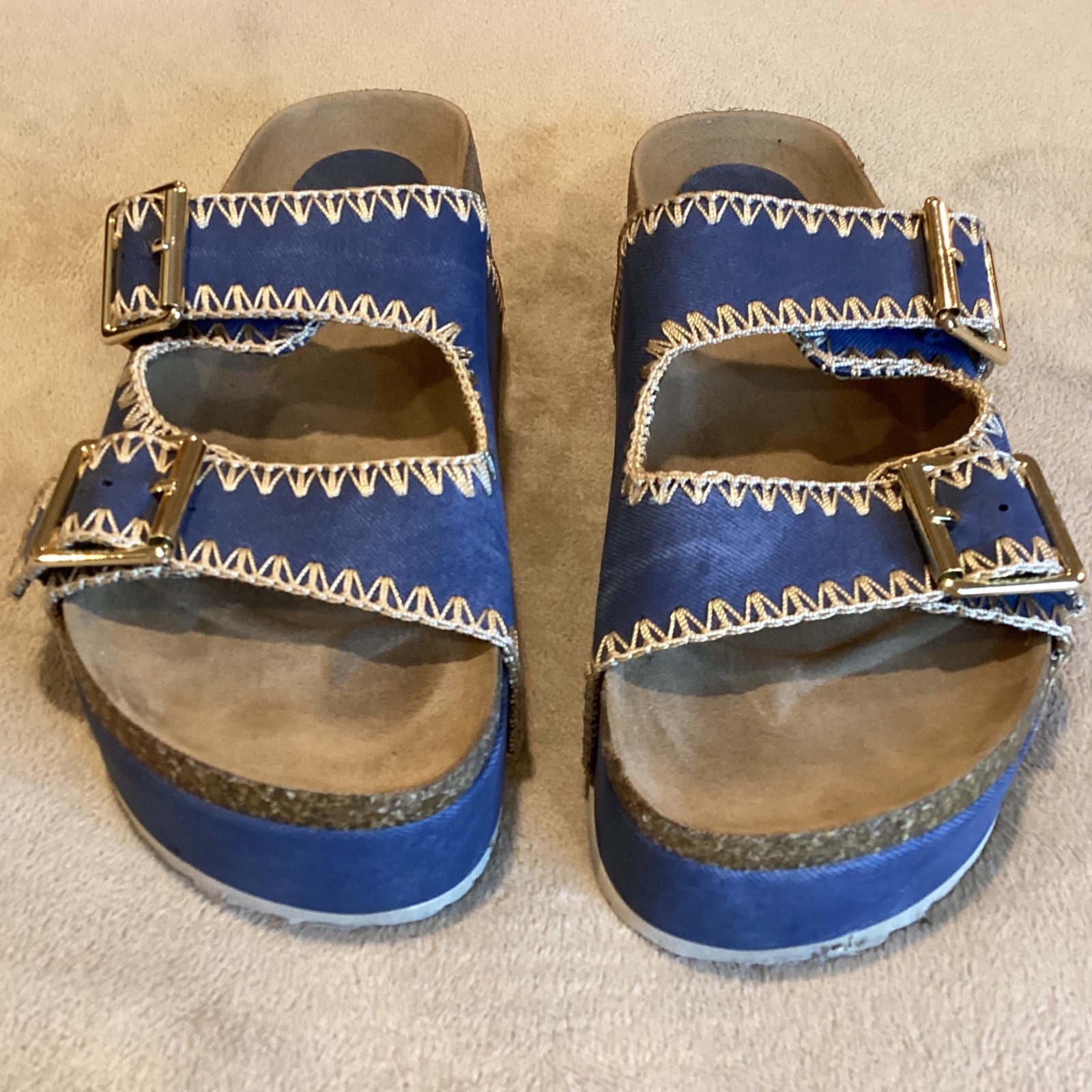 Mia Bowie Blue Denim Platform Slides, Size US 8.5, EU 39; Man Made Materials