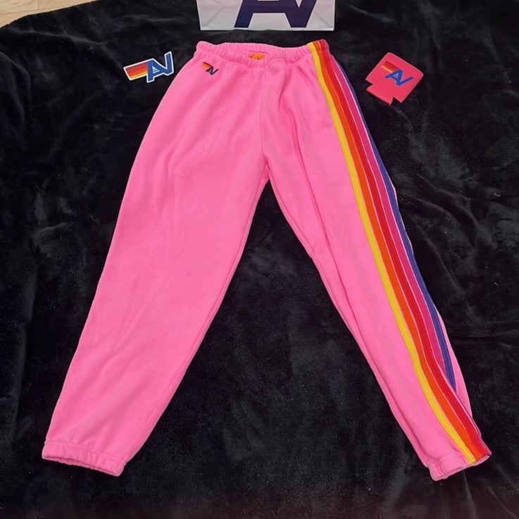 NWT AVIATOR NATION 5 Stripe Sweatpants Neon Pink medium