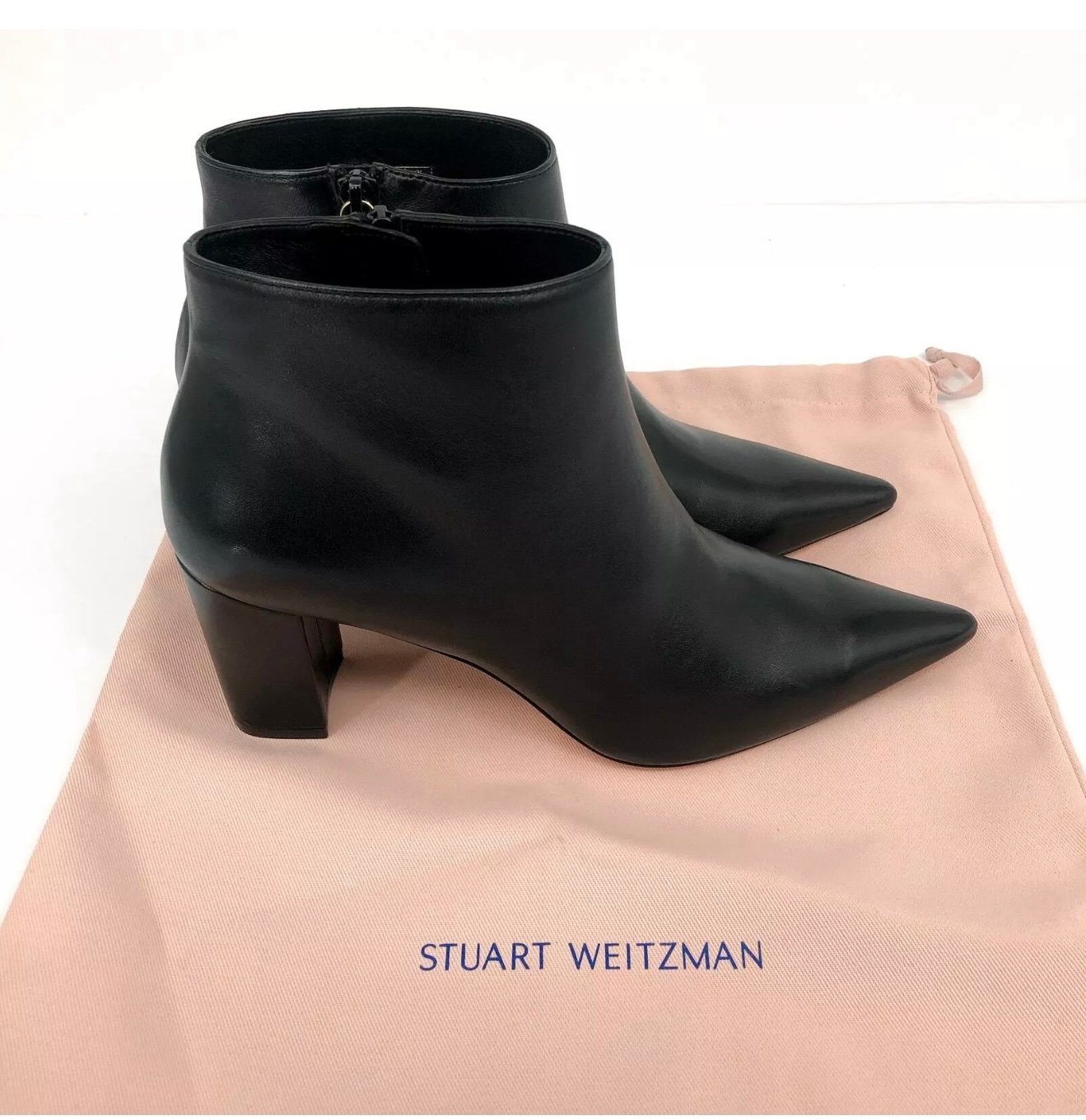 STUART WEITZMAN Women's Stuart 75 Zip Booties US 9.5 Black Nappa Leather NIB