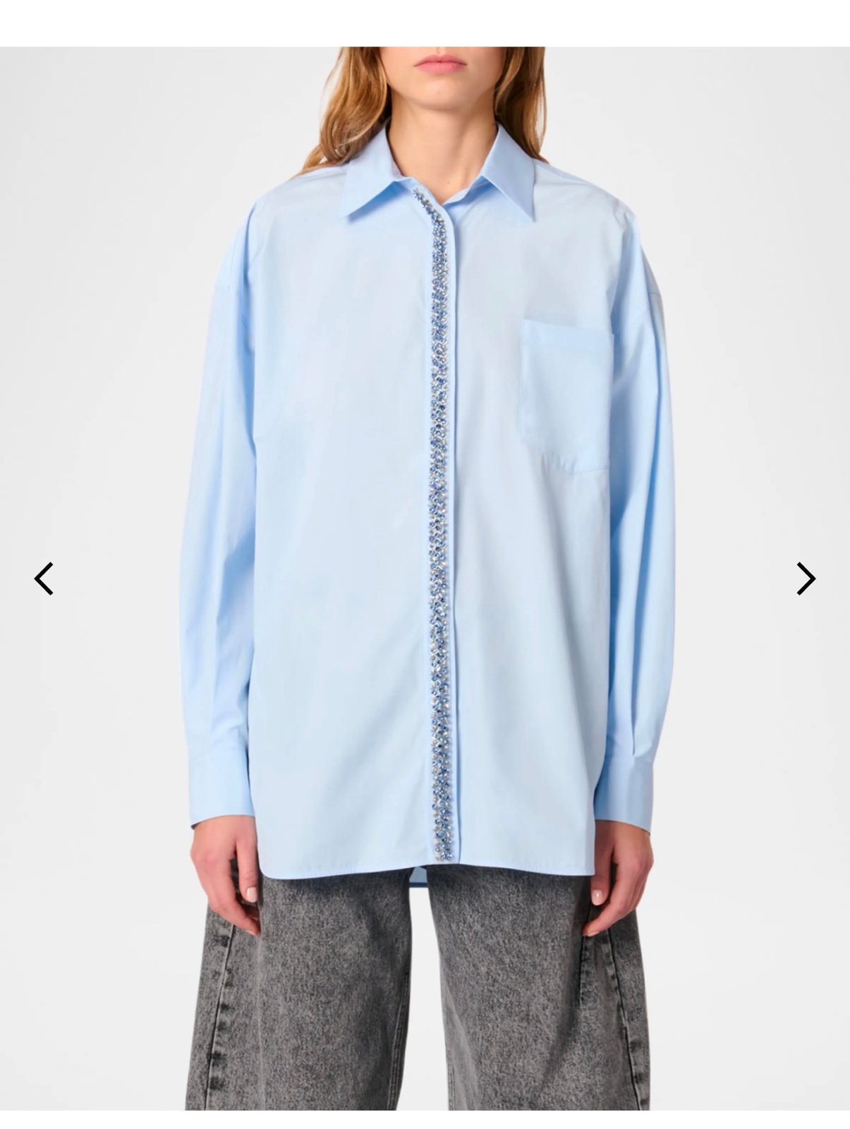 Blue Embellished Button-Up Shirt