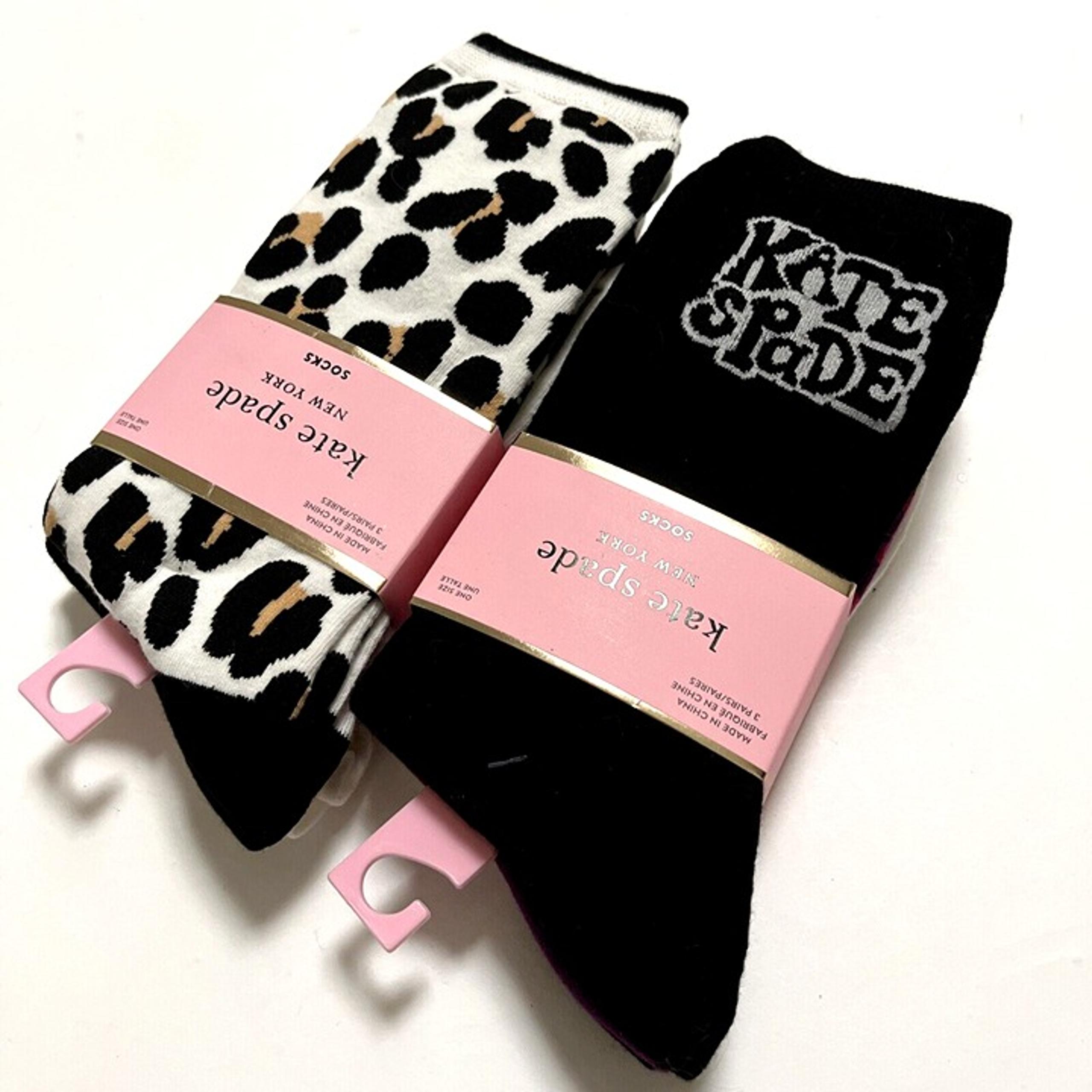 NWT Lot 6 Pairs KATE SPADE Crew Socks One Size Animal Print Striped Polka Dot