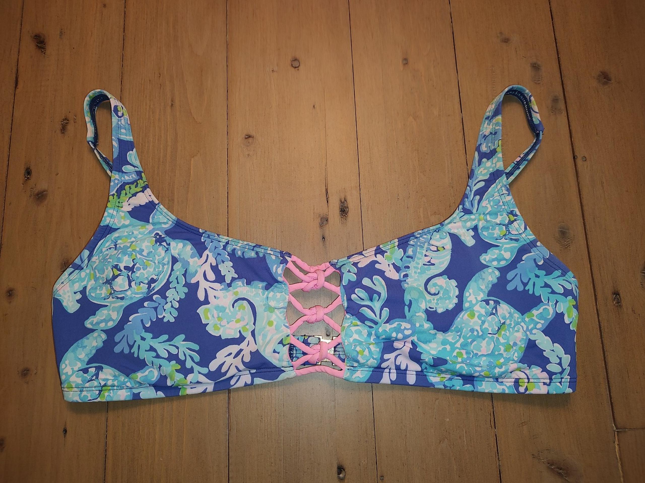 Lilly Pulitzer Gemini Bikini Top Turtle Villa Size 14 Lattice Corsica Blue