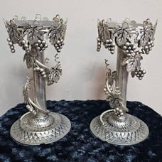 Set of 2 Vintage Silver Plated Grape Vines Candle Stick Holders