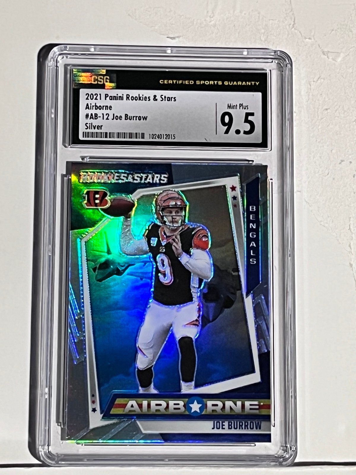 Joe Burrow Silver Airborne CSG graded 9.5 gem