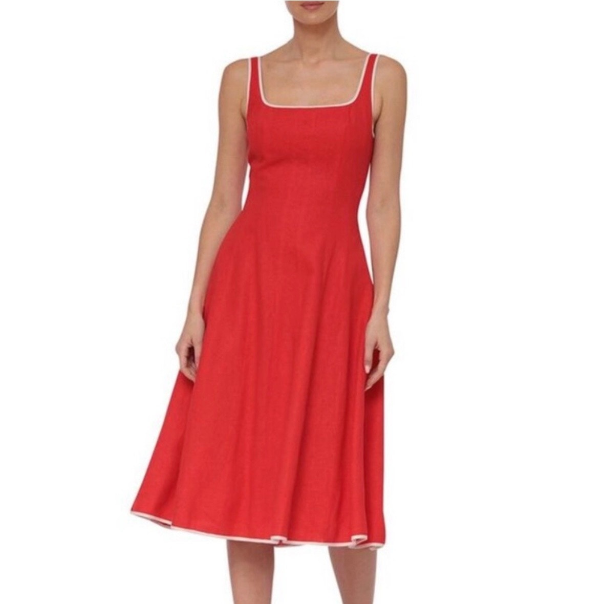 7 For All Mankind Sleeveless Swingy Midi Dress Womens Large Red Cotton NWT